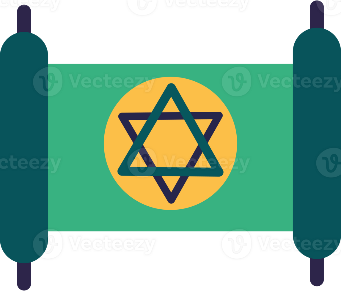 A star of david on a green and yellow scroll png