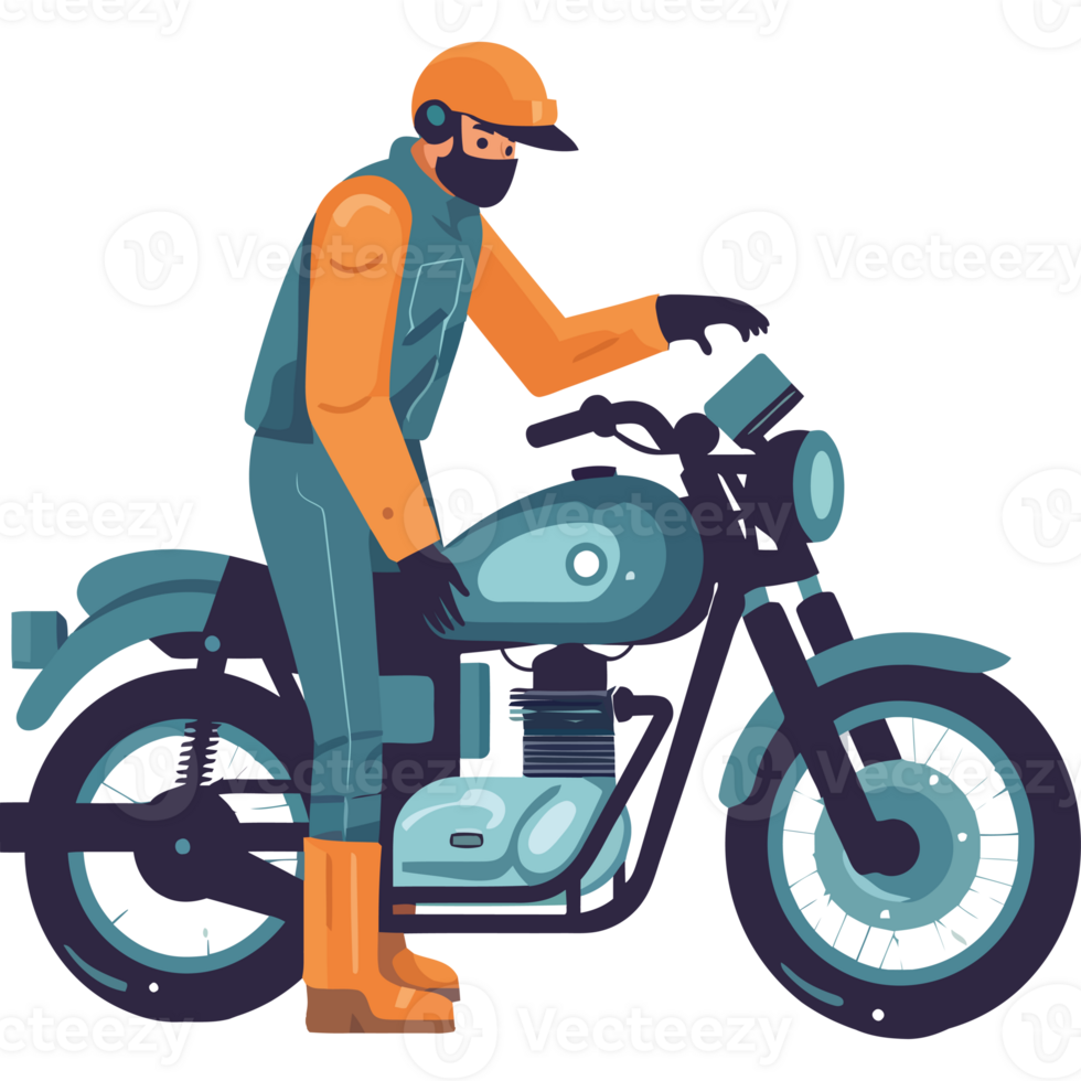 A man in a helmet and overalls is riding a motorcycle png