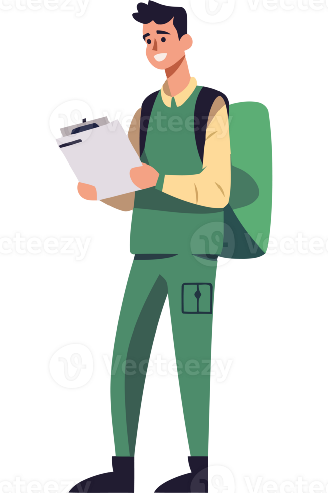 A man in green uniform holding a folder png