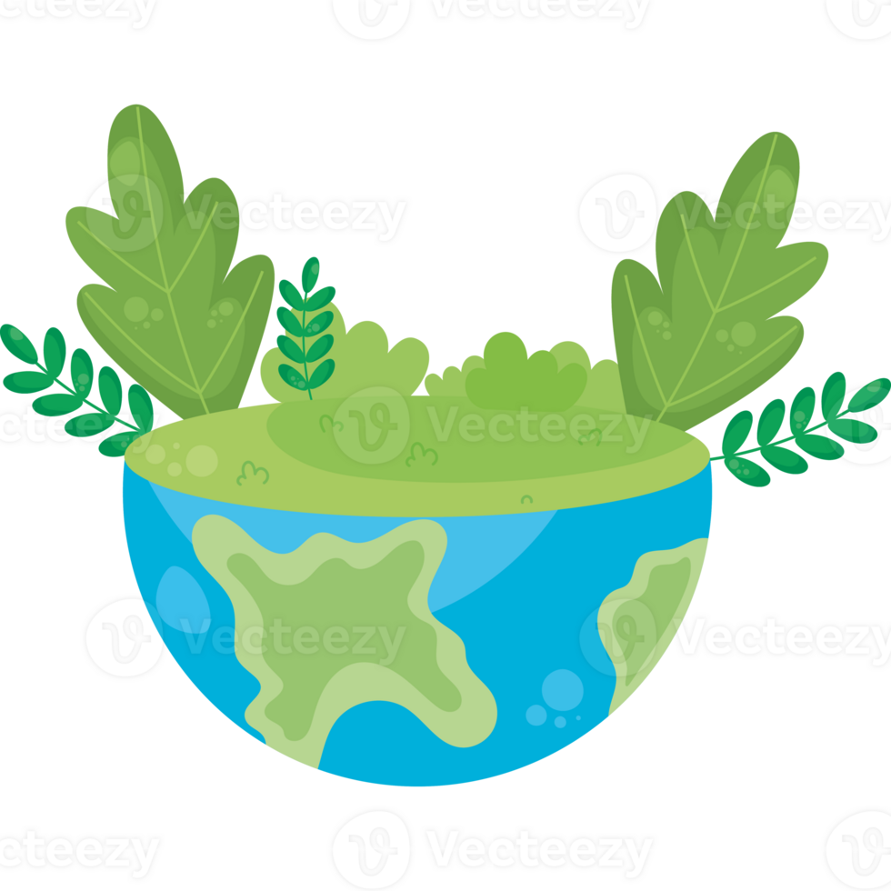 An earth with plants and leaves on it png