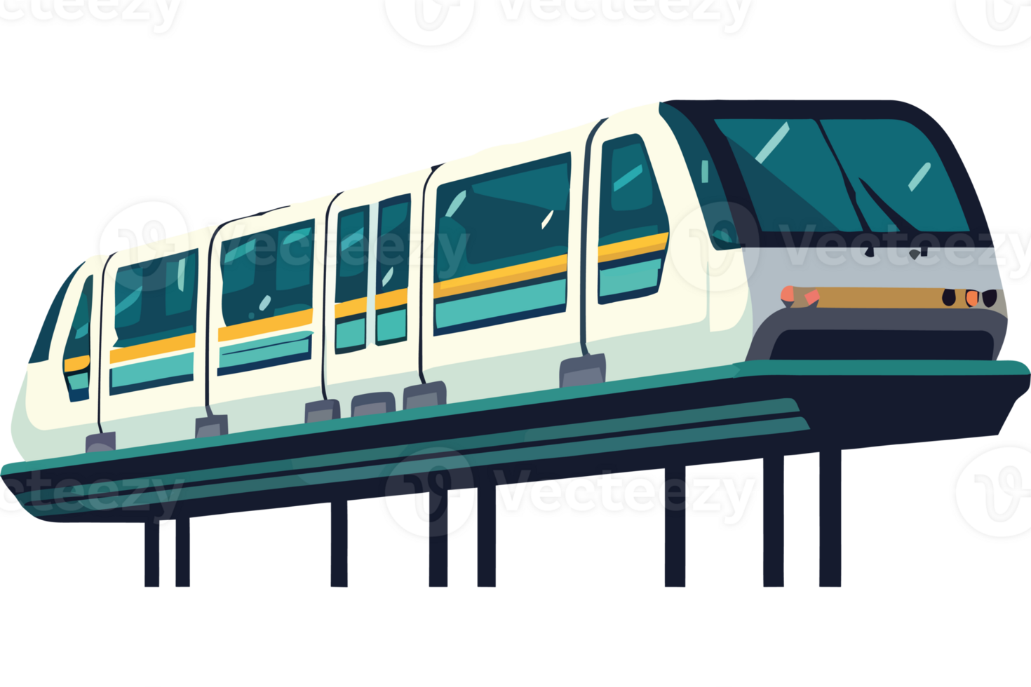 A train is on the tracks in a flat design png