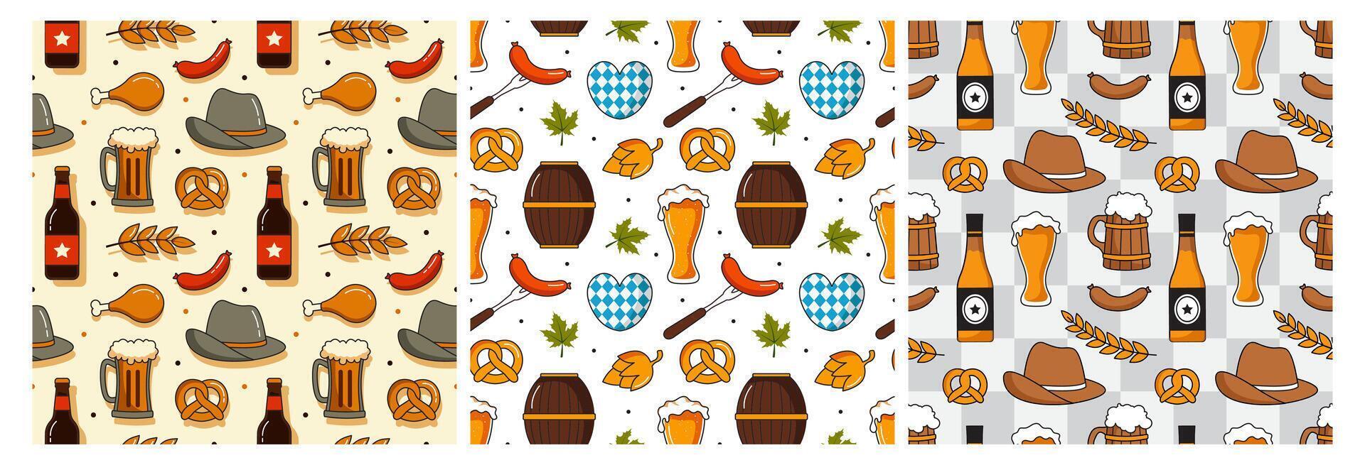 Bavarian Festival Oktoberfest Seamless Pattern with Flat Cartoon Design vector