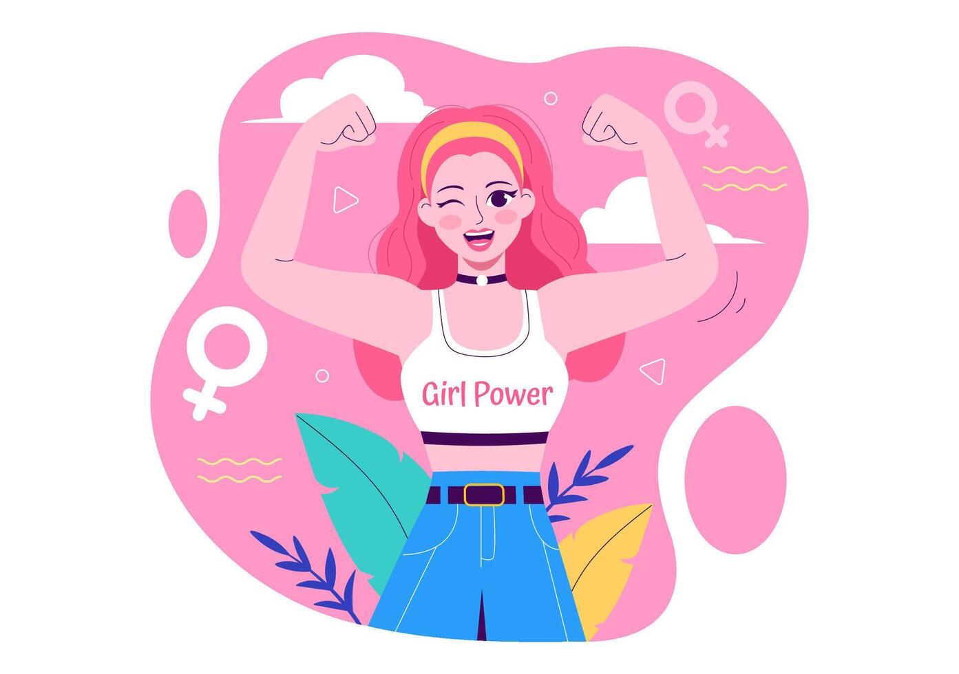 Empowered Women Illustration Celebrating Strength and Independence in Flat Style Cartoon Background vector