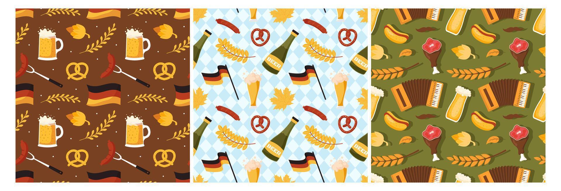 Flat Style Oktoberfest Seamless Pattern with Traditional Bavarian Food vector