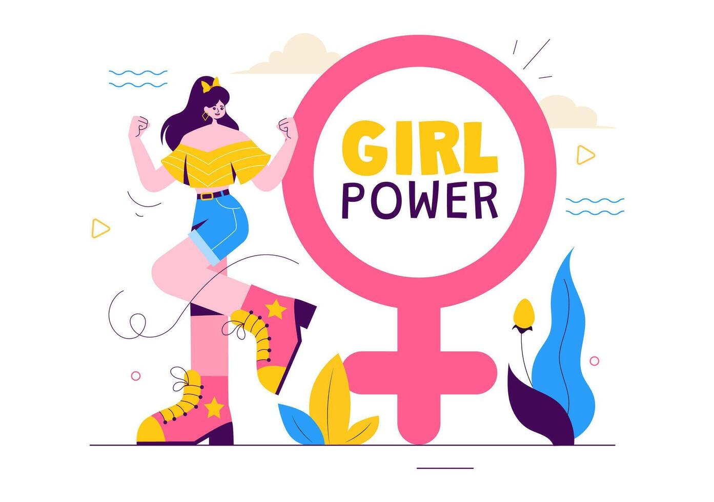 Empowered Female Illustration Demonstrating Strength and Independence in a Flat Style vector