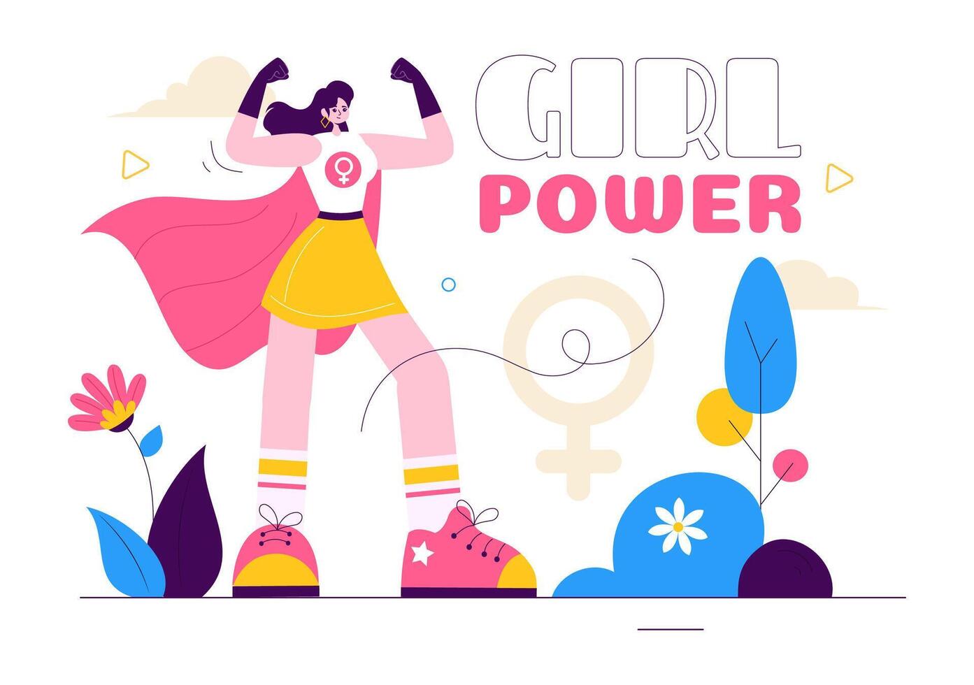 Strong and Independent Women Art Promoting Girl Power and Gender Equality in a Flat Cartoon Design vector