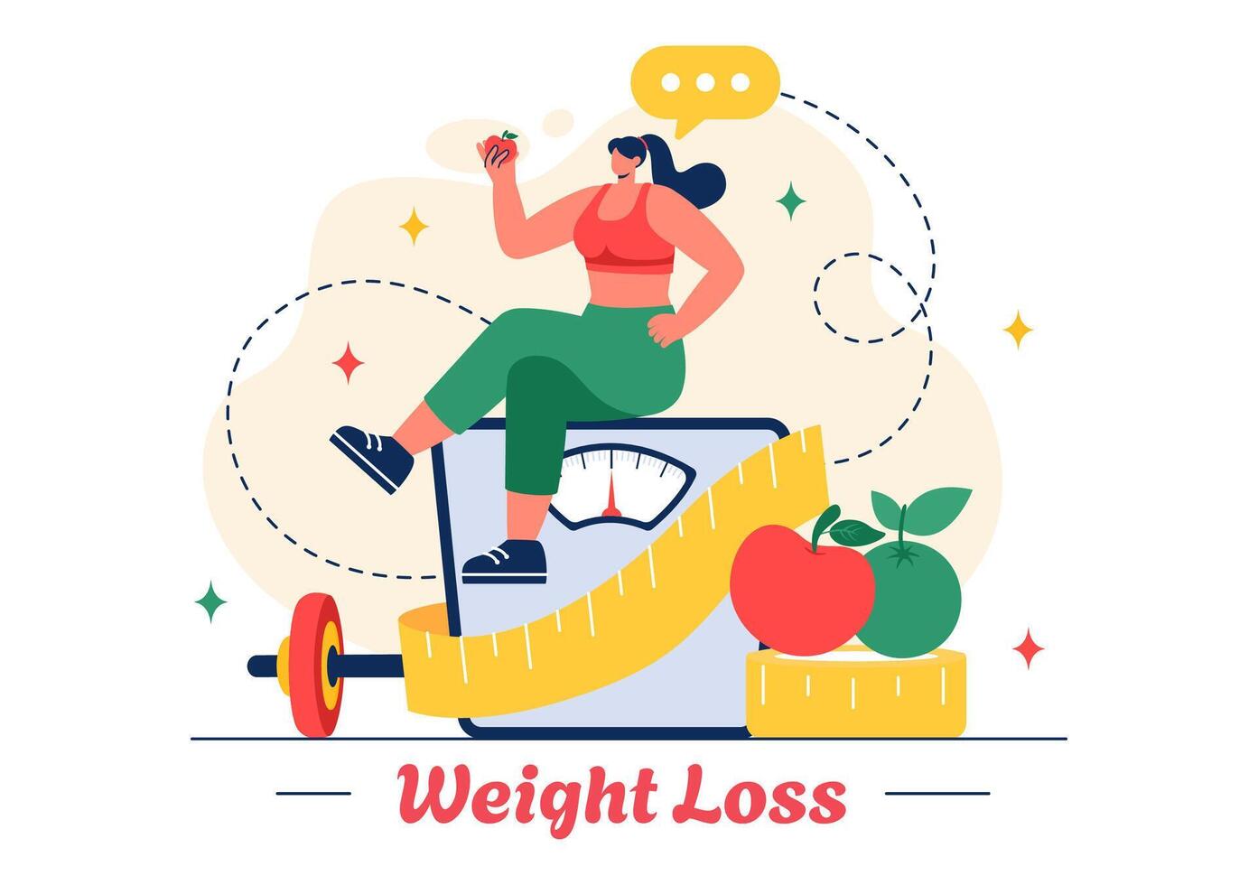 Female Fitness Progress Illustration of Weight Loss and Body Toning with Exercise and Diet in a Flat Cartoon Background vector