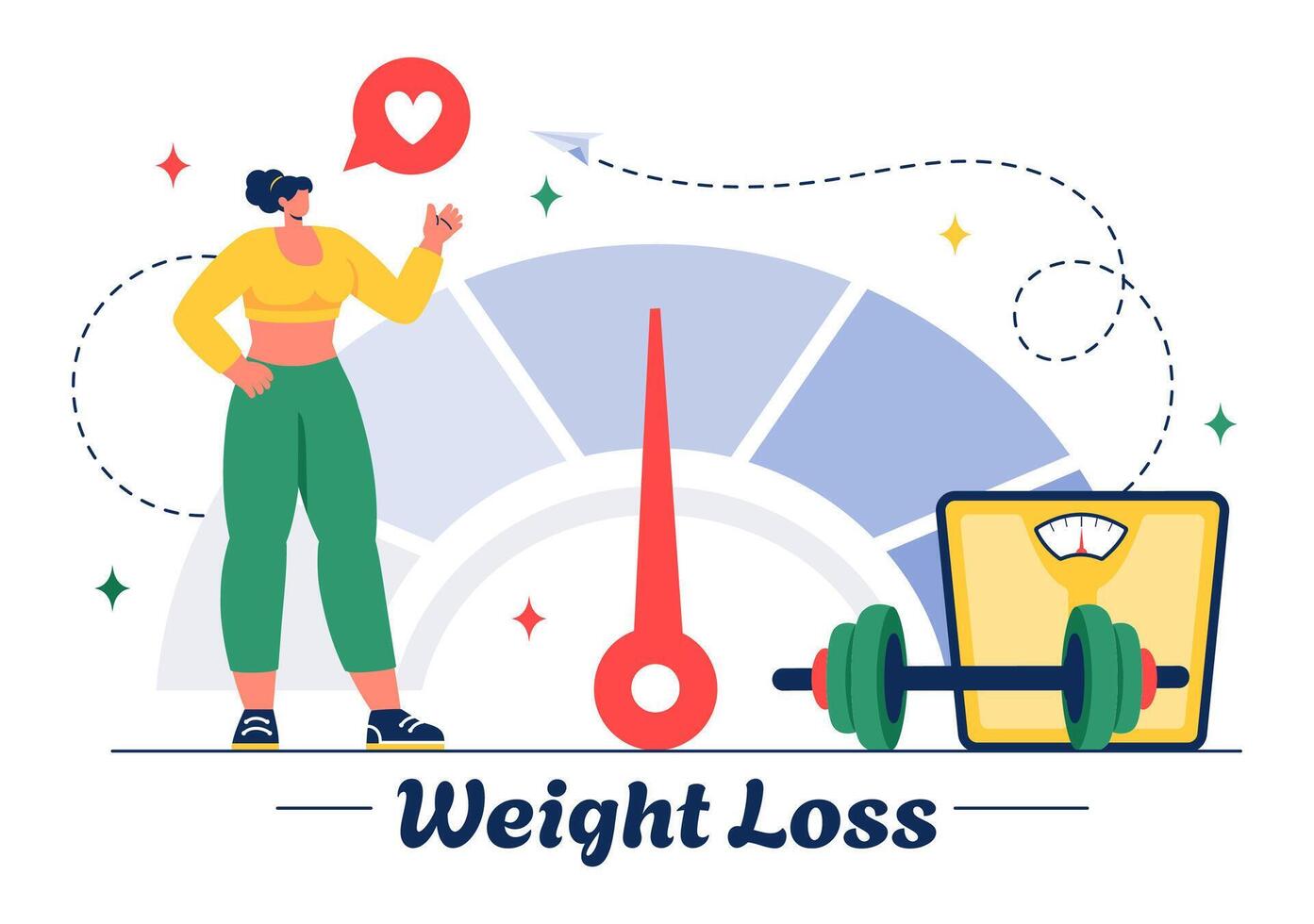 Weight Loss Journey Illustration of Woman's Body Transformation through Fitness and Healthy Living in a Flat Cartoon Background vector