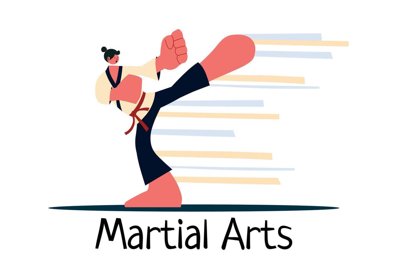 Karate Illustration Featuring a Martial Artist in Fighting Stance, Performing a High Kick vector