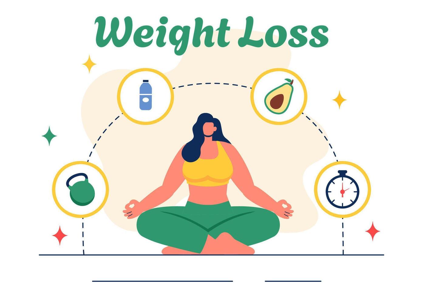 Healthy Habits Illustration featuring Female Weight Loss and Fitness Transformation in a Flat Style Background vector