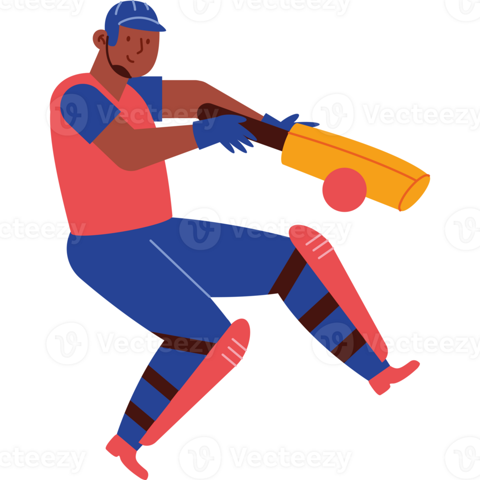 A cartoon man in blue and red is hitting a ball png