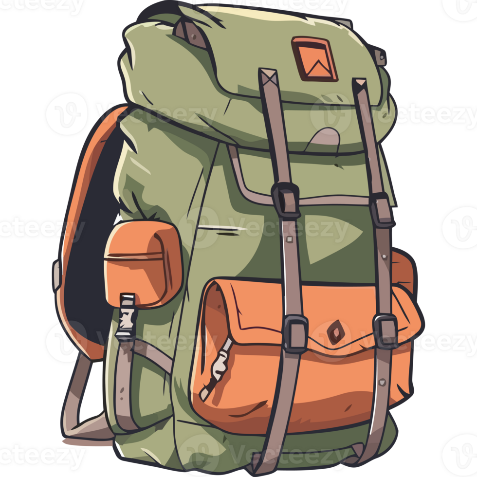 A cartoon backpack with orange straps png