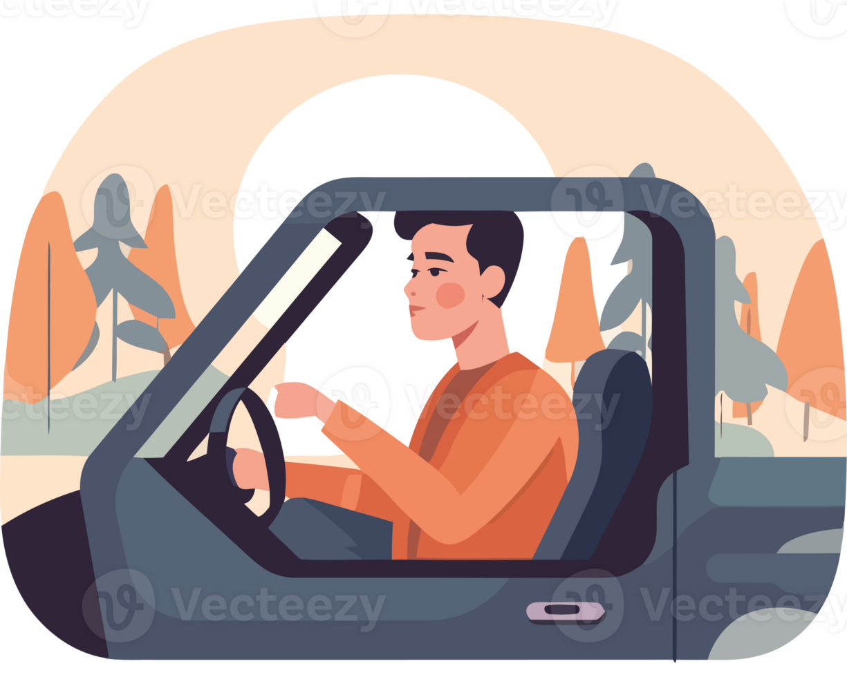 A man driving a car in the forest png