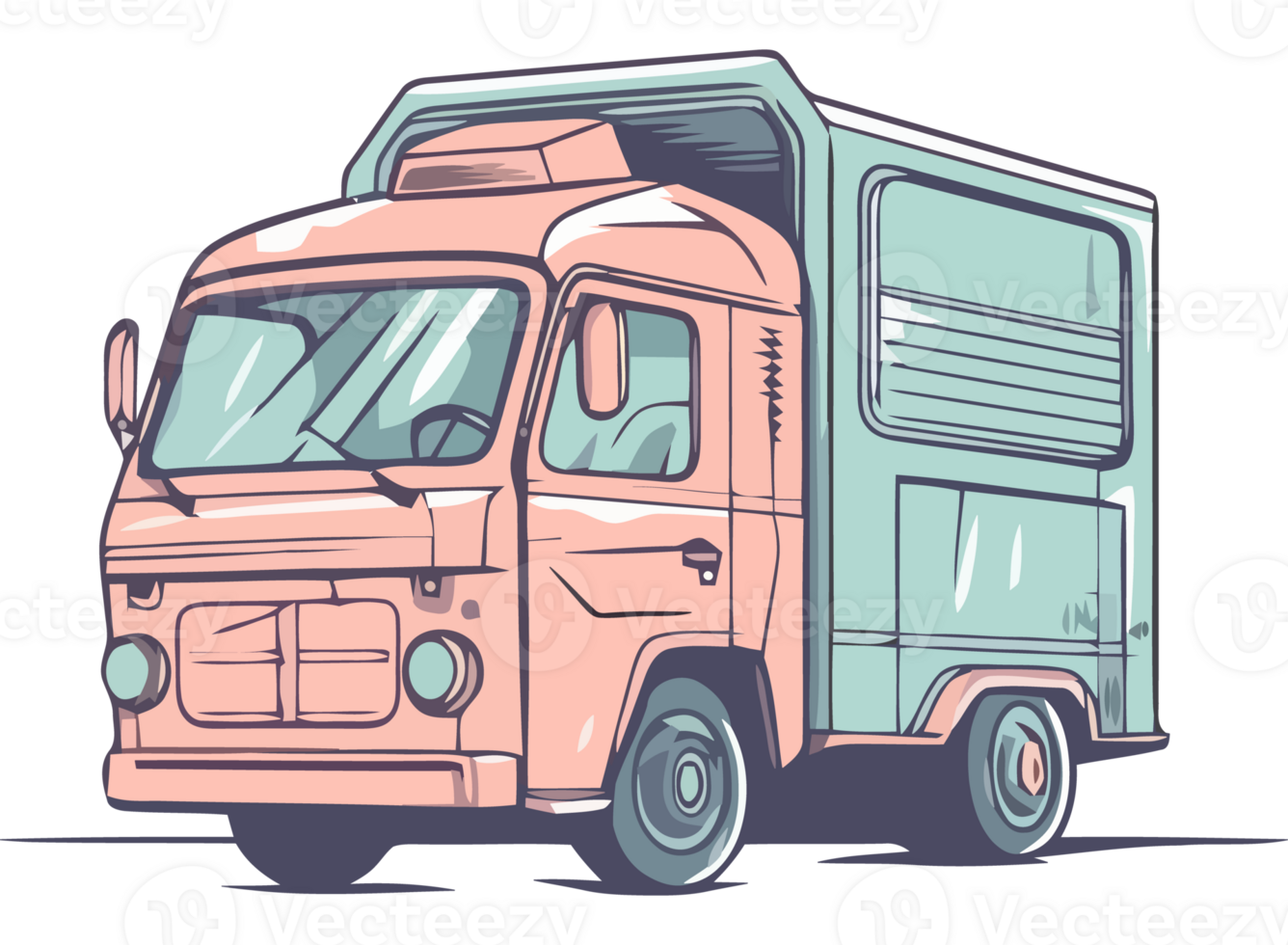 A cartoon truck with a blue and pink color scheme png
