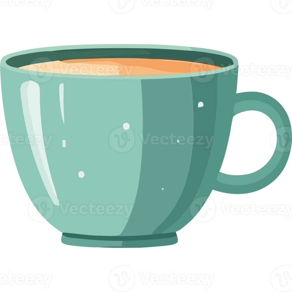 A cup of tea is shown in a cartoon style png