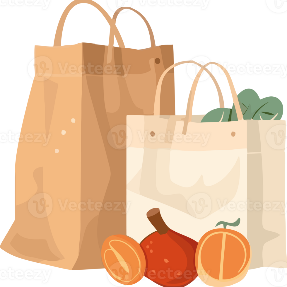 A shopping bag with oranges and a bag of vegetables png