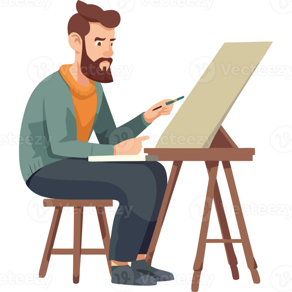 A man is sitting at a table with a paintbrush png