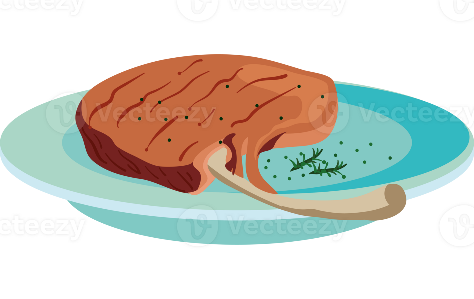 Steak on a plate with herbs and spices png
