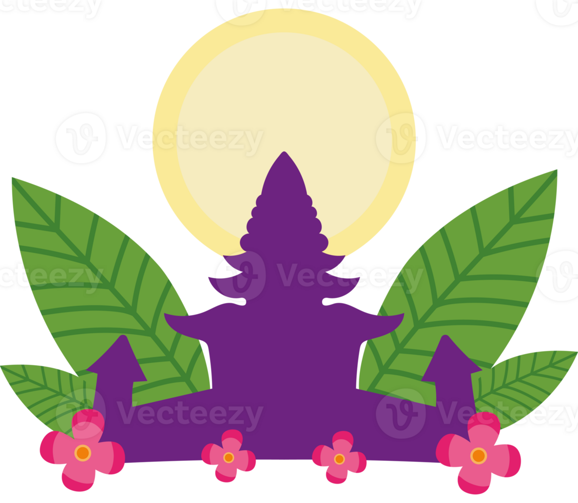 A purple temple with flowers and leaves png