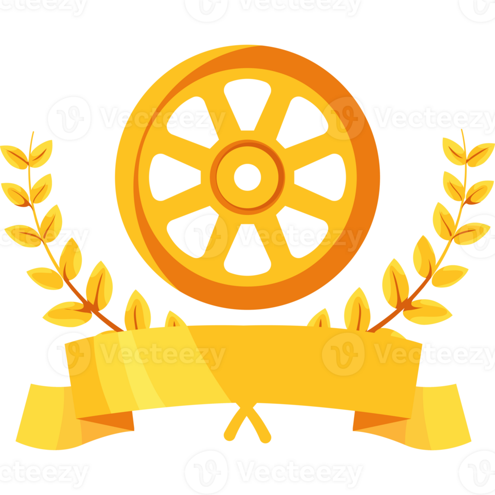 The golden wheel of fortune is shown with a laurel wreath png