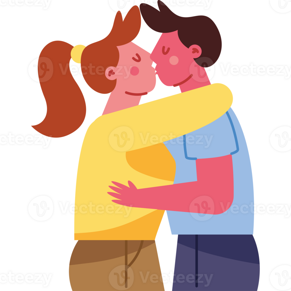 Couple kissing in flat style png