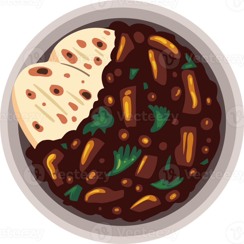 A bowl of black beans and bread png
