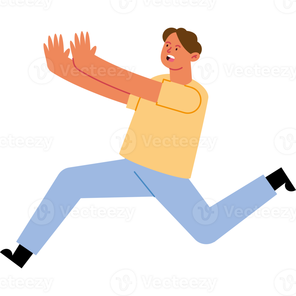 A man is jumping in the air with his hands out png