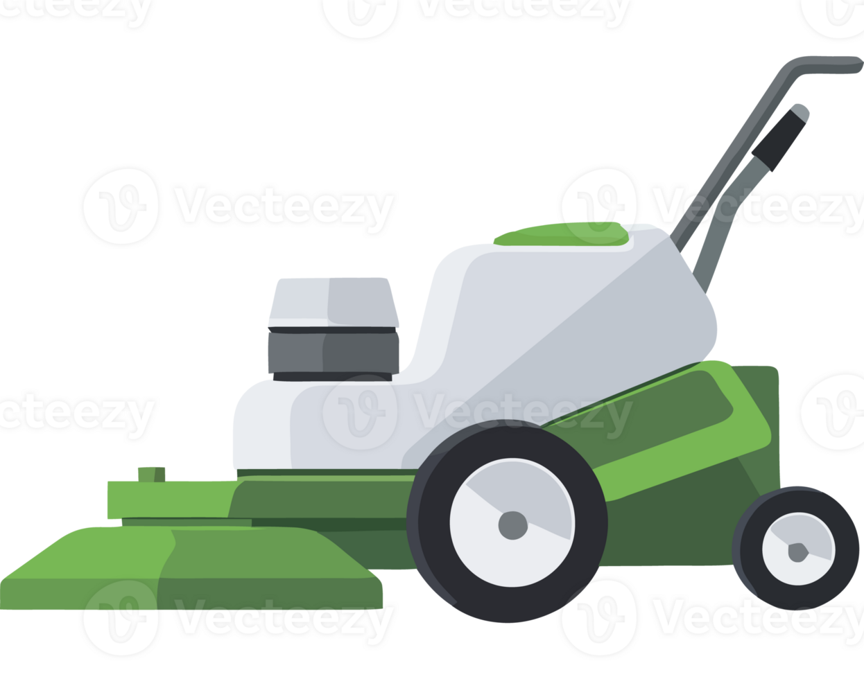 A lawn mower with a green and white handle png