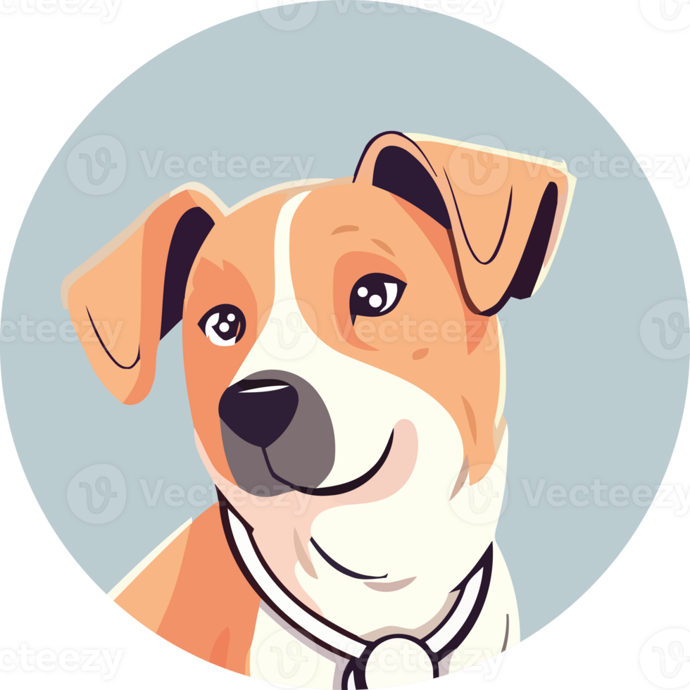 A cartoon dog with a collar on a blue background png