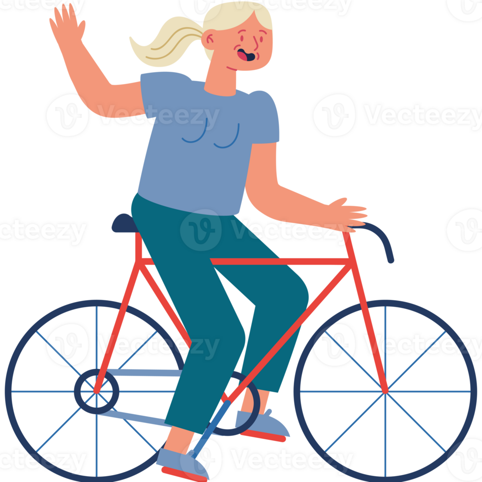 A woman riding a bike with her hands up png