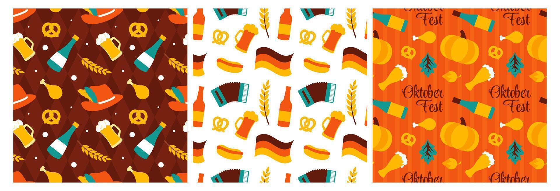 Fun Oktoberfest Seamless Pattern with Festive Cartoon Style vector