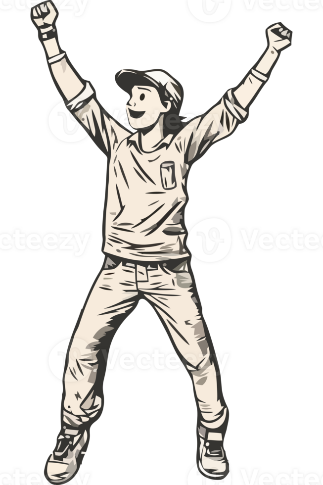 A drawing of a man with his arms up in the air png