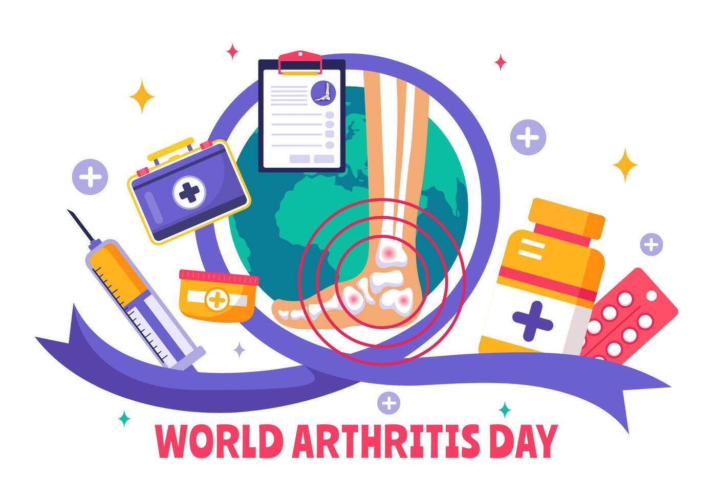 Medical illustration for World Arthritis Day on October 12, focusing on rheumatism and bone care vector