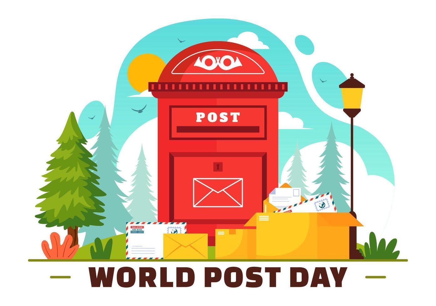 October 9 World Post Day Illustration with Red Mailbox and Mail in Flat Style vector