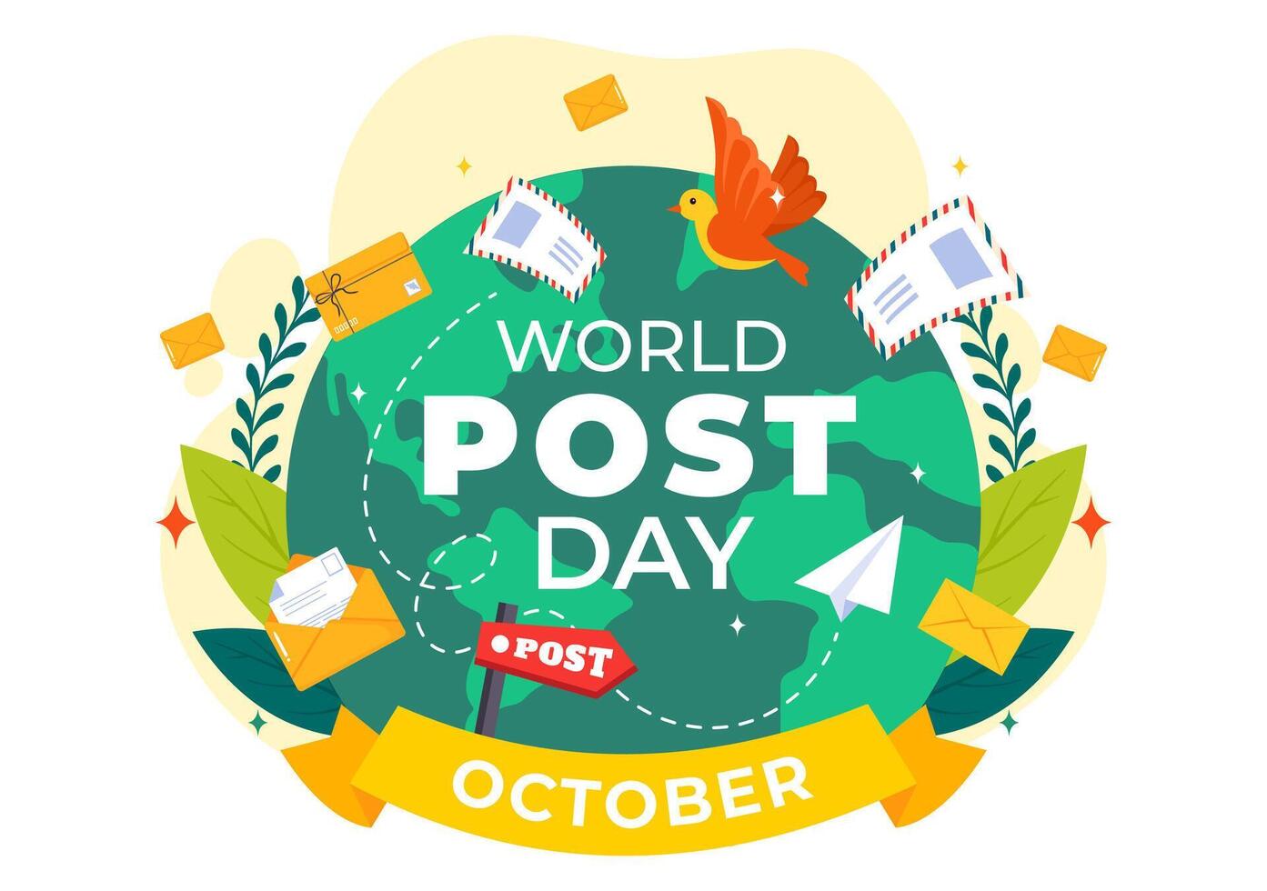 October 9 World Post Day Illustration with a Red Mailbox and Letters in Flat Style vector