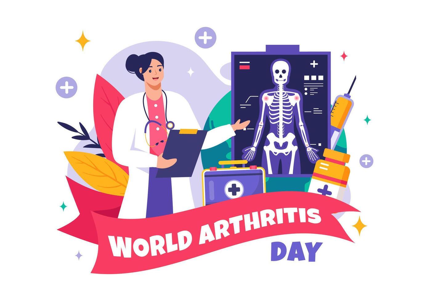 October 12 World Arthritis Day graphic featuring bone health and medical care for arthritis vector