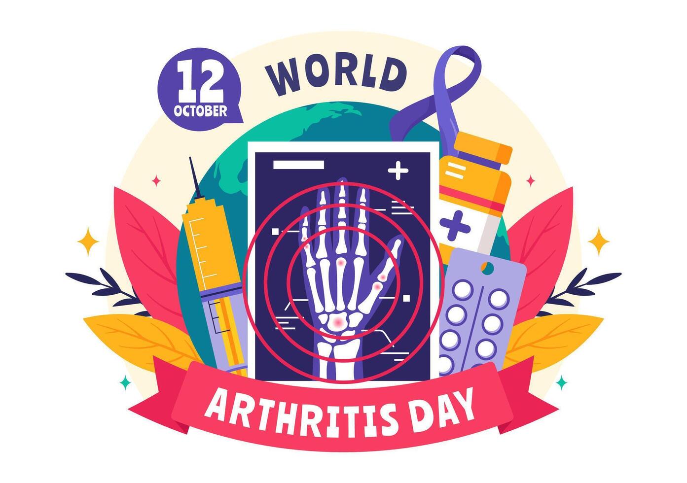 World Arthritis Day illustration for October 12, showcasing medical care for joint and bone health vector
