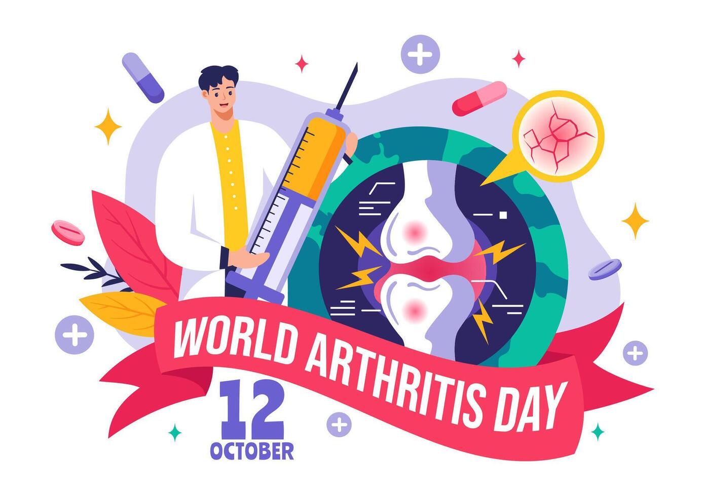 October 12 World Arthritis Day design featuring X-ray scans and treatment options for arthritis vector