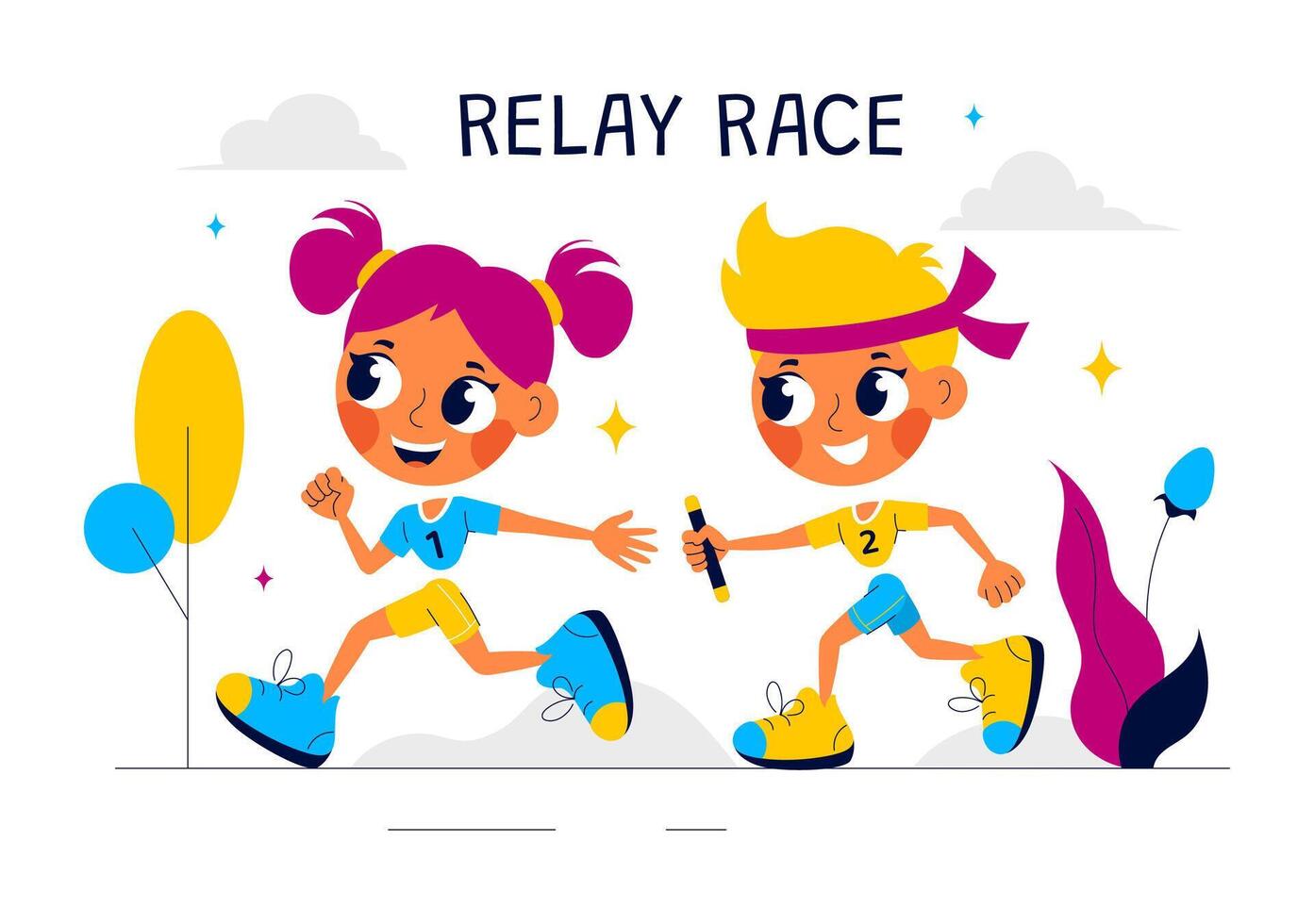 Sports Championship Relay Race Illustration with Baton Passing on a Flat Cartoon Background vector