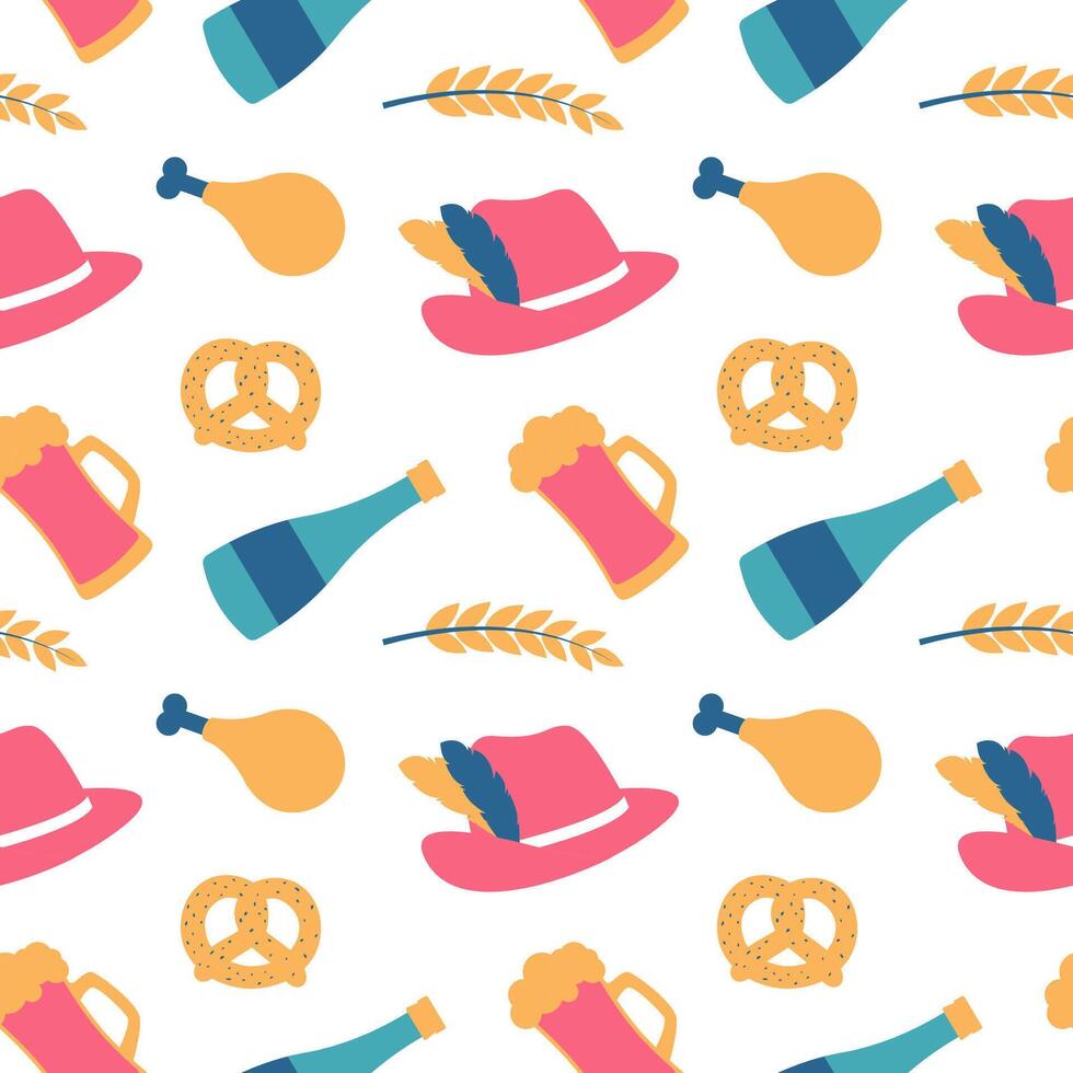 Oktoberfest Seamless Pattern Featuring Festive Cartoon Characters vector