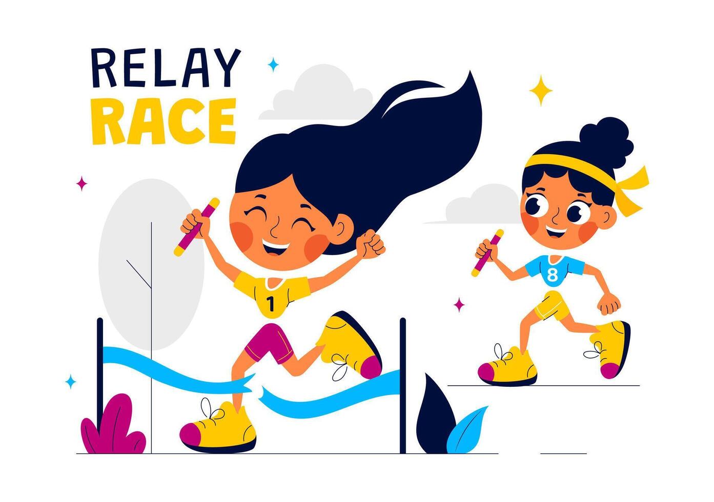 Team Relay Race Illustration with Athletes Passing the Baton on a Flat Cartoon Background vector