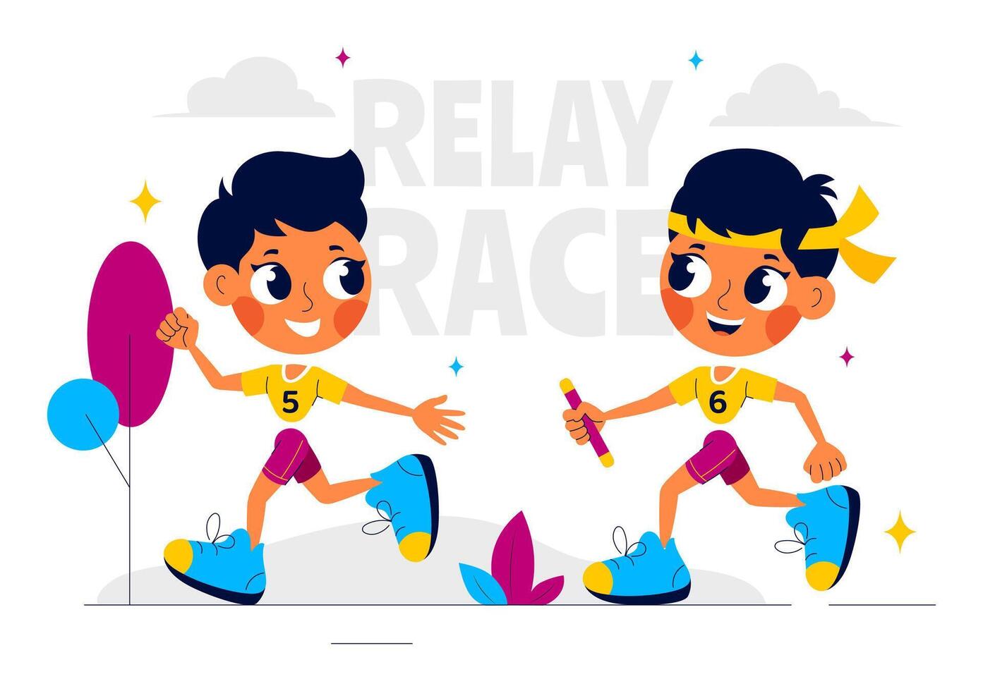 Illustration of a Relay Race with Athletes Passing the Baton in a Sports Competition on a Flat Cartoon Background vector