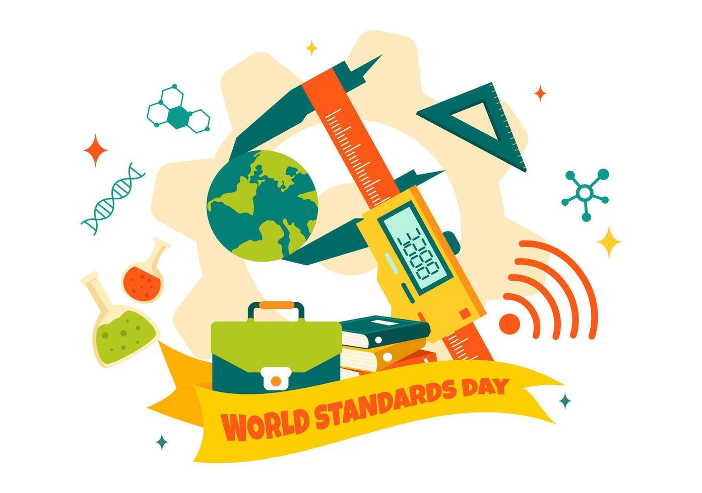 Illustration for World Standards Day on October 14 with Globe and Quality Assurance Elements vector