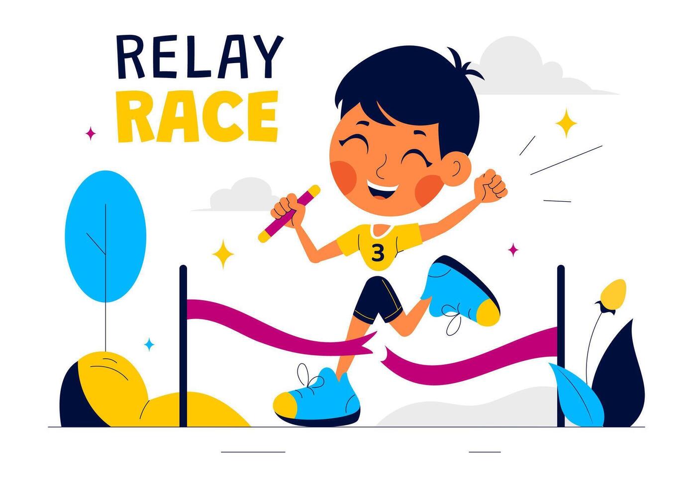 Relay Race Action Illustration with Teammates Passing the Baton in a Sports Championship Flat Background vector