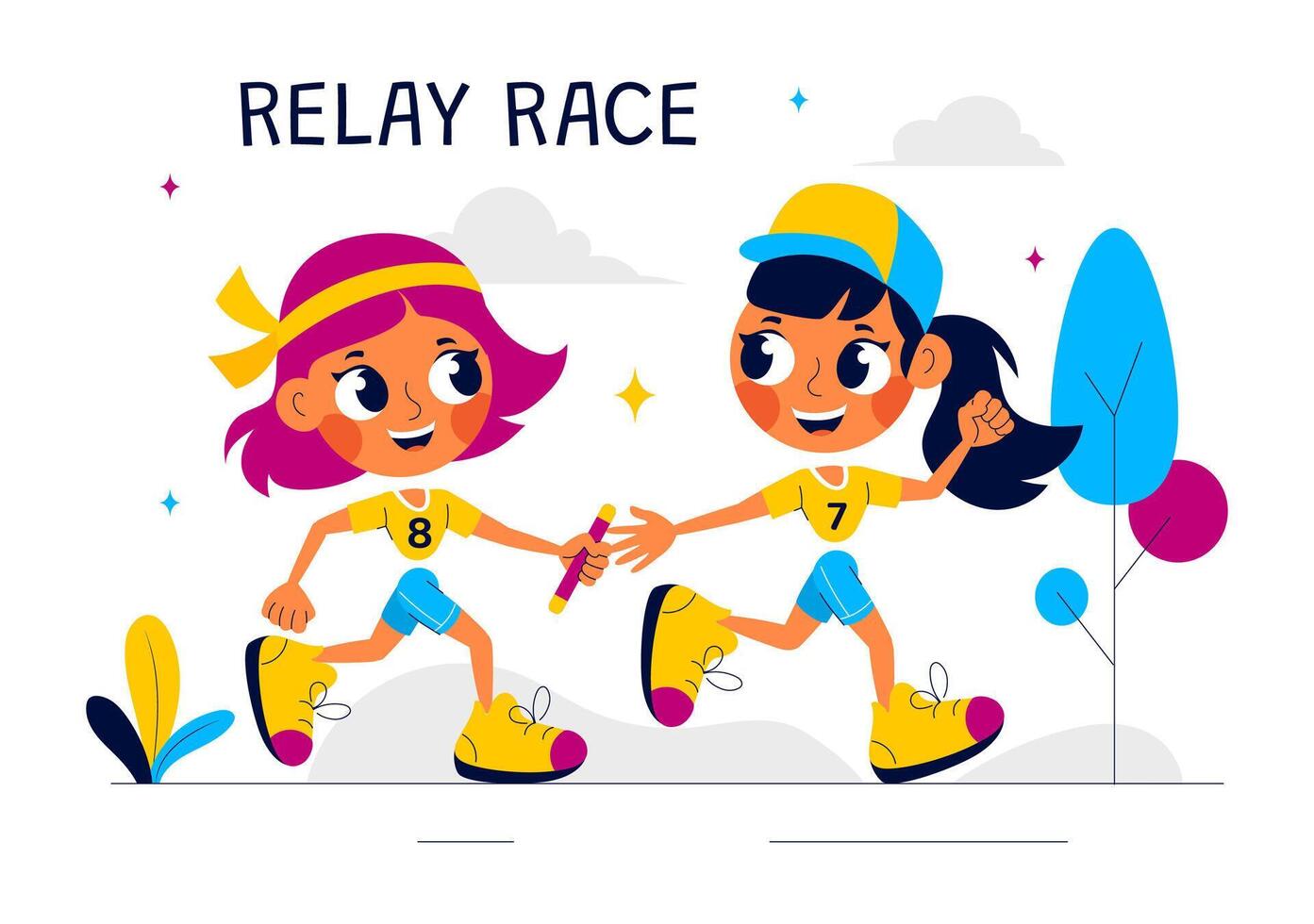 Illustration of Relay Race with Baton Passing in a Sports Tournament Design on a Flat Cartoon Background vector