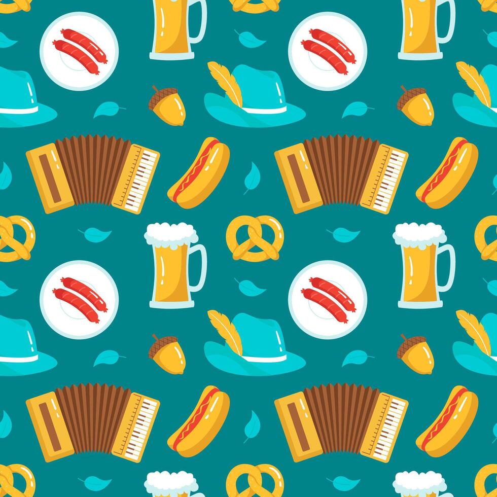 Seamless Oktoberfest Design with Festive Cartoon Illustrations vector