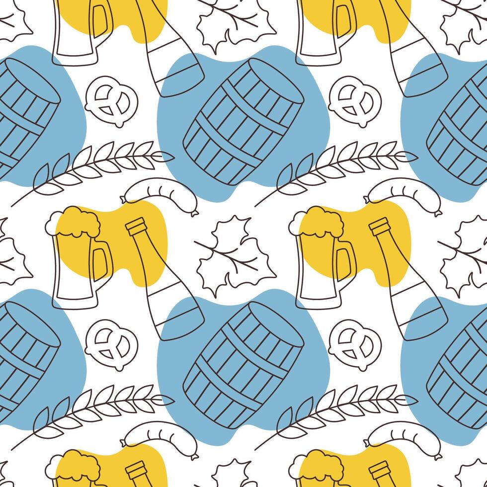 Oktoberfest Party Seamless Pattern Featuring Cartoon Illustrations vector