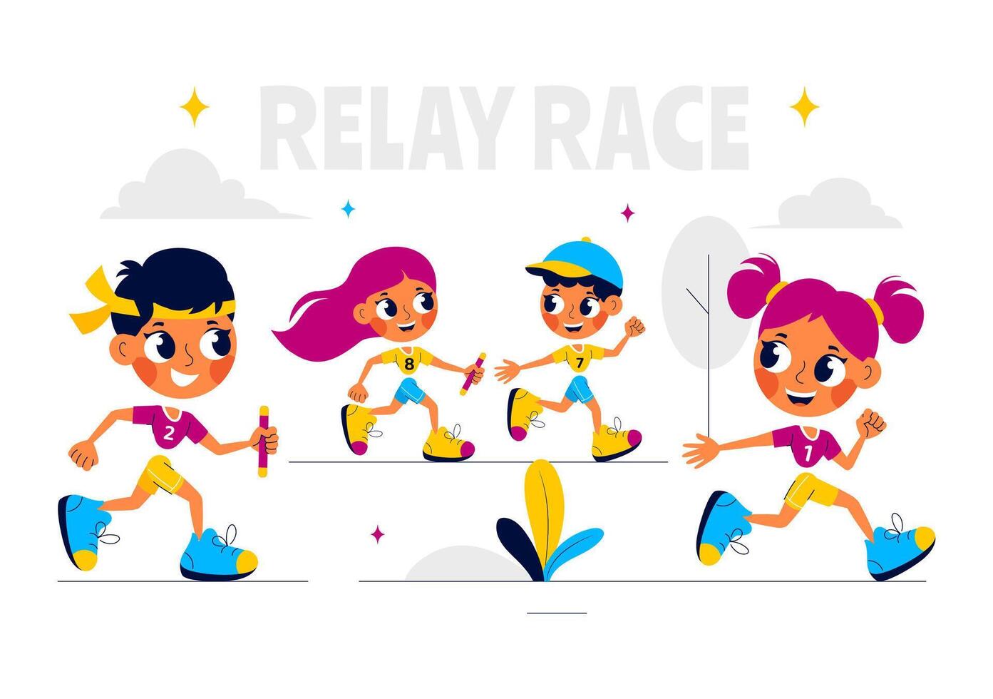 Athletes Competing in a Relay Race by Passing the Baton Illustration in a Flat Cartoon Style vector