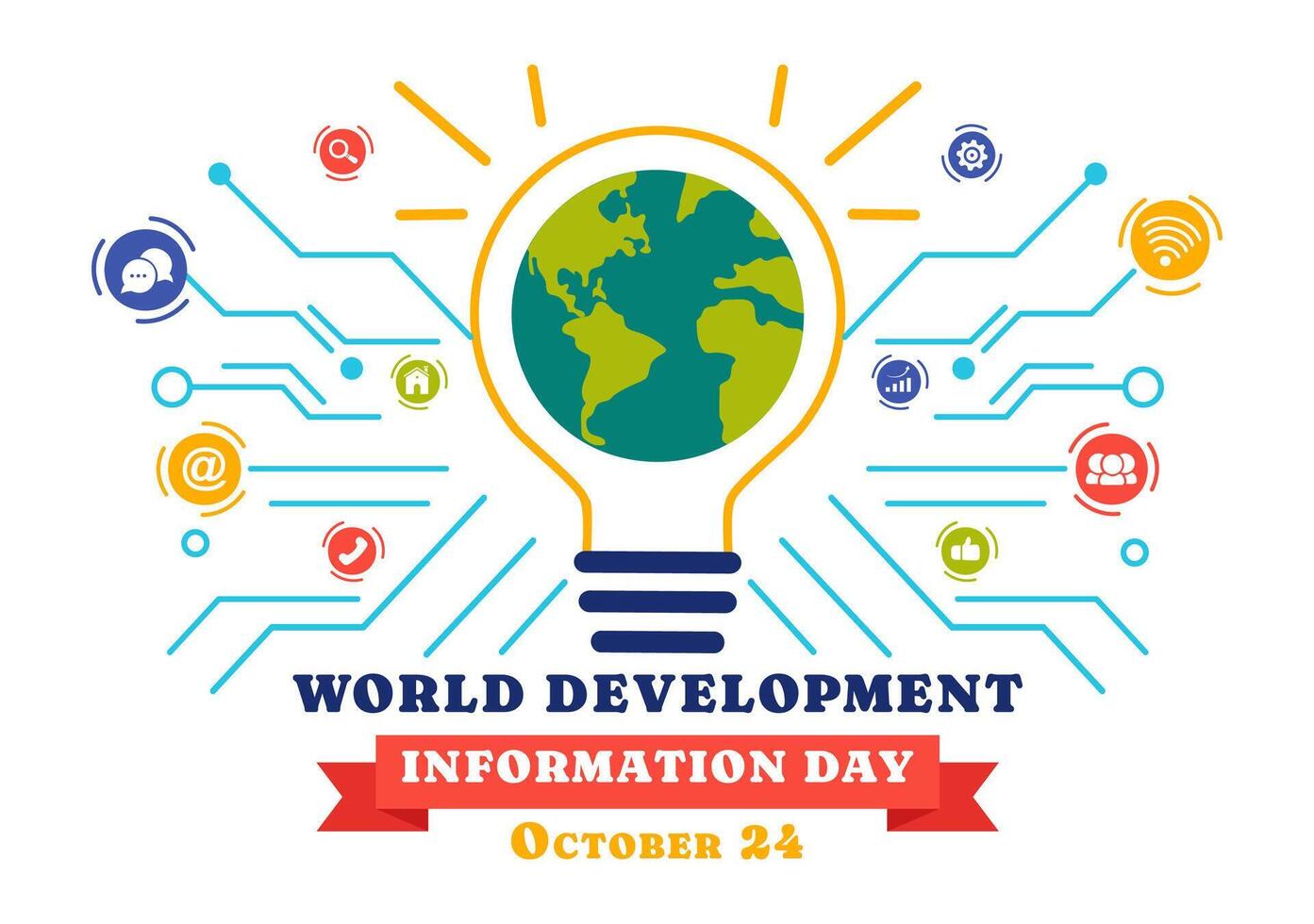 Telecommunication and Public Awareness on World Development Information Day, October 24th, Illustration vector