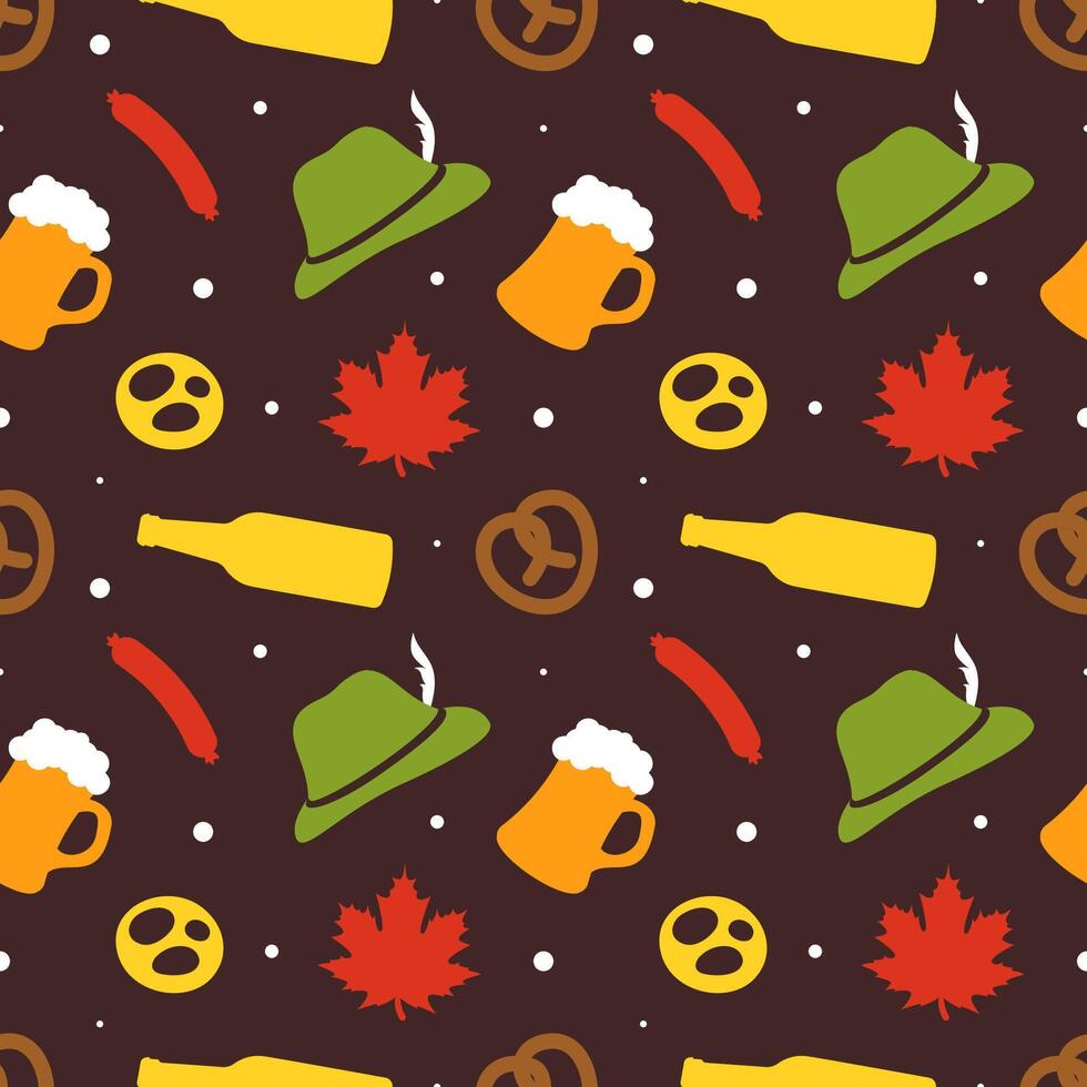 Flat Cartoon Oktoberfest Seamless Pattern for Festive Occasions vector